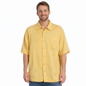 Jamaica‎ Jaxx 100% Silk Men's XXL Short Sleeve Button Down Shirt Tropical Yellow